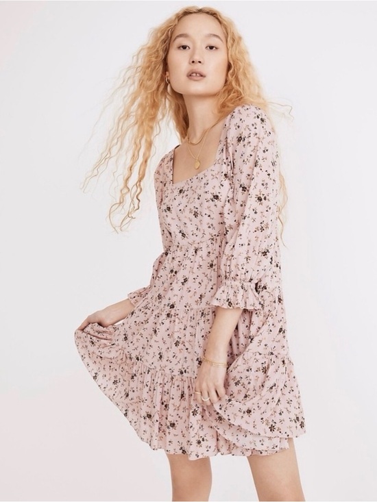 Dresses & Skirts - Madewell Pink Floral Puff Sleeve Dress
